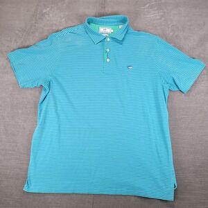Southern Tide Mens Large The Skipjack Polo Shirt Classic Fit Teal Blue Striped